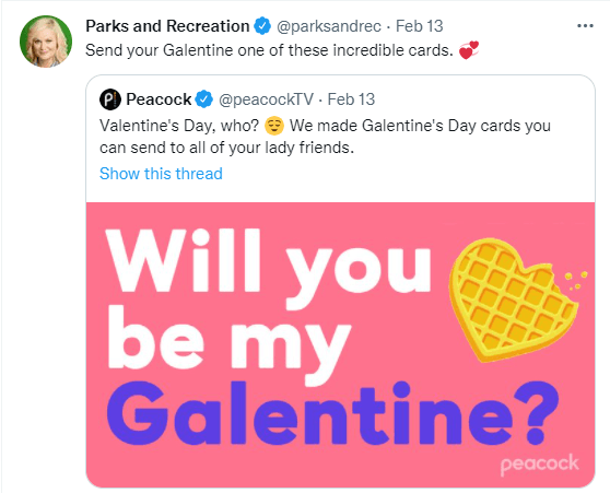 从公园和休闲 Twitter 帐户发布关于 Galentine 节的帖子