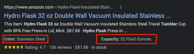 包含有关产品的额外信息的产品列表