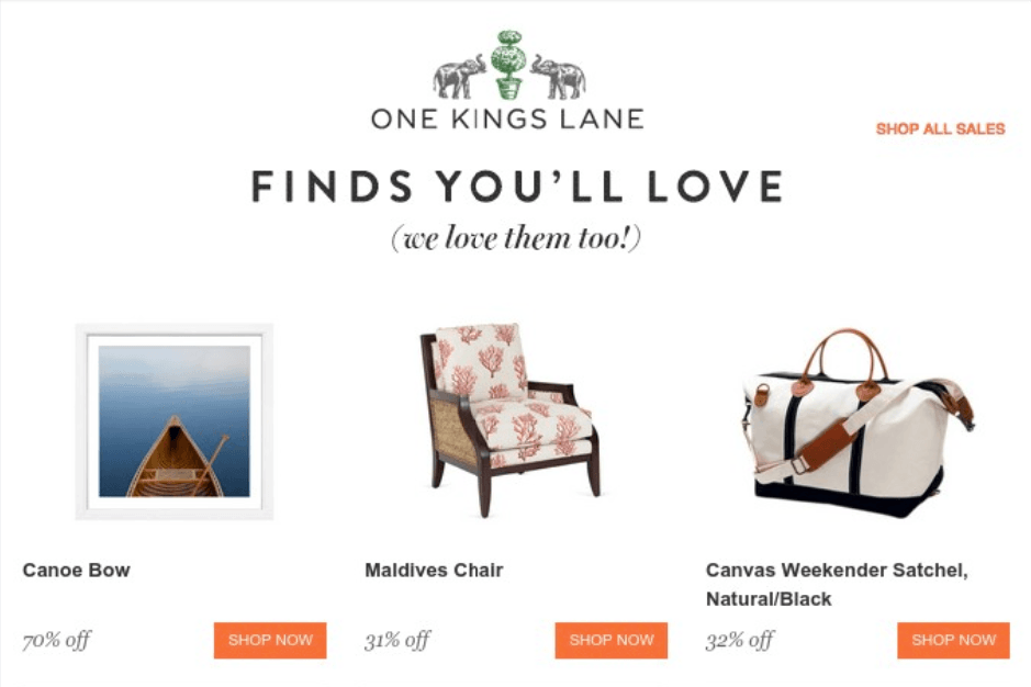 One Kings Lane'den e-posta başlığı