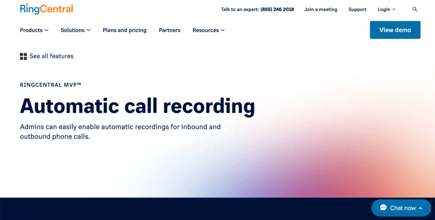 Schermata iniziale di RingCentral