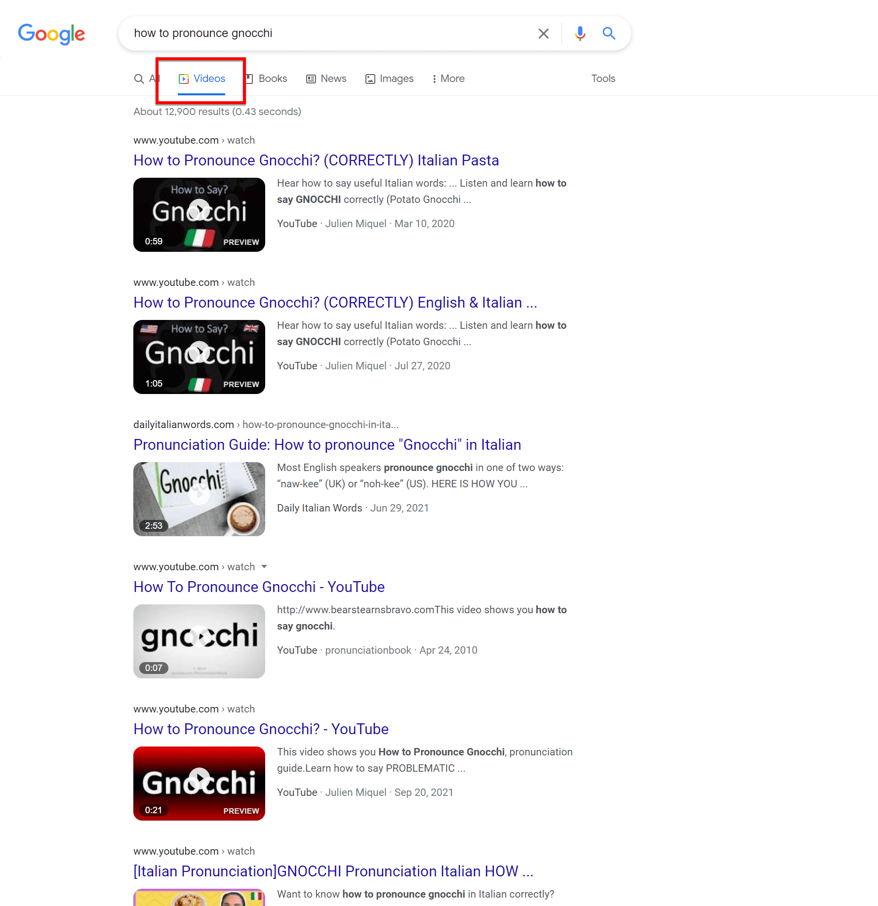 Risultati di ricerca video di Google