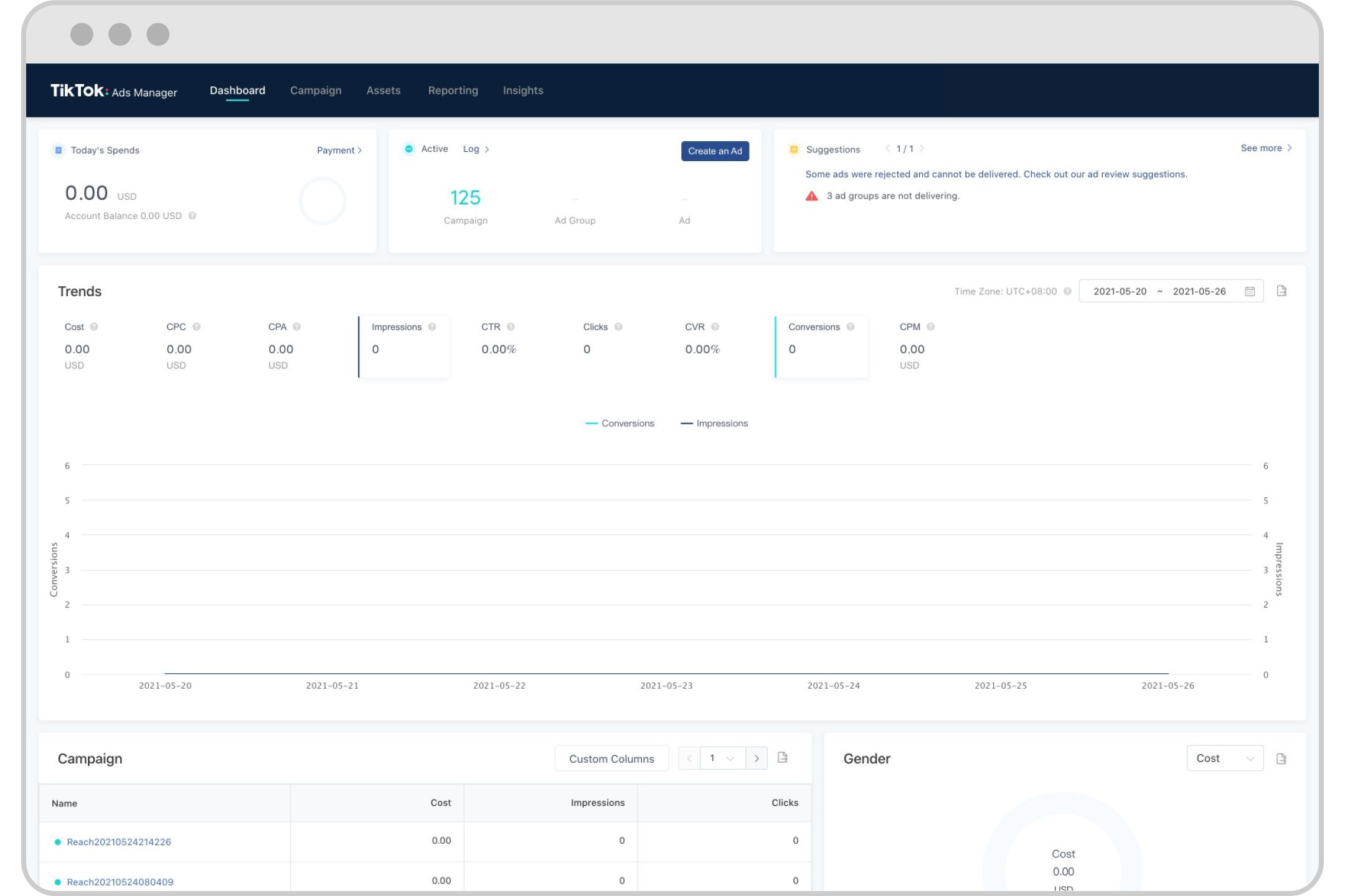 Schermata del gestore degli annunci TikTok