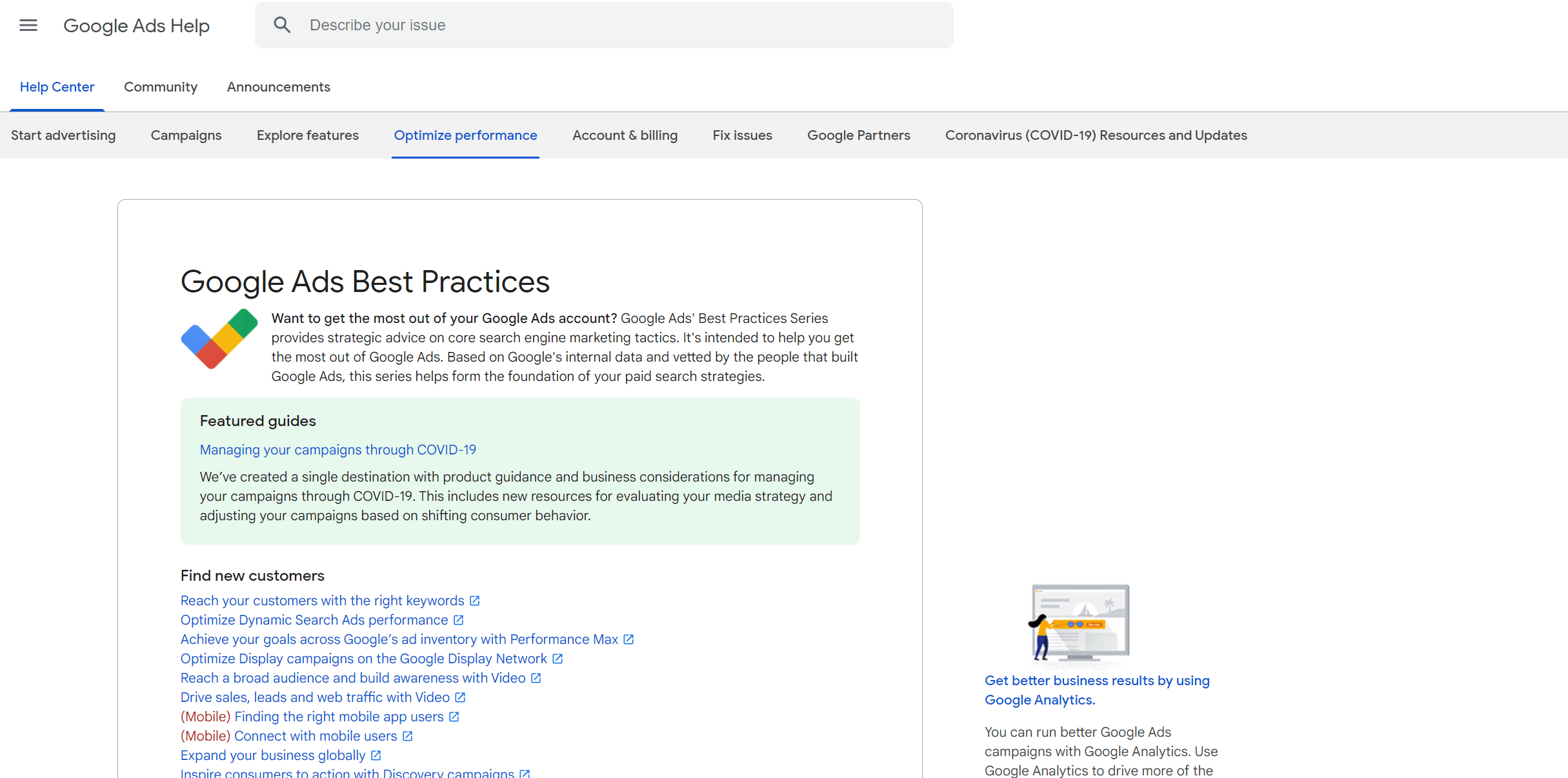Un document de ajutor Google Ads