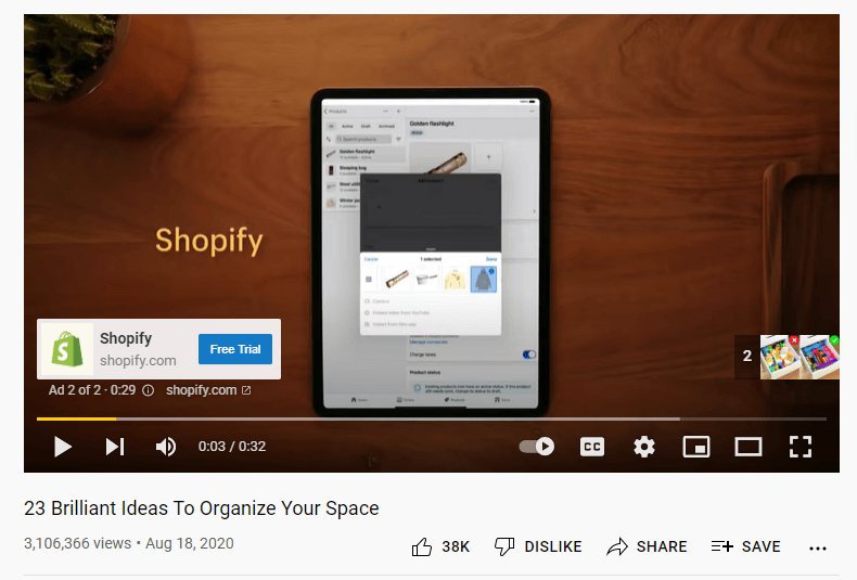 إعلان فيديو لـ Shopify على موقع YouTube