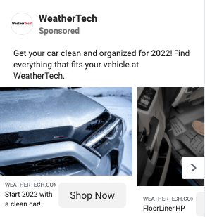 โฆษณาบนโซเชียลมีเดียจาก WeatherTech โปรโมตผลิตภัณฑ์ของตน