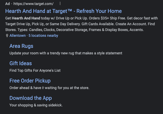 โฆษณา PPC จาก Target สำหรับ Hearth และ Hand line