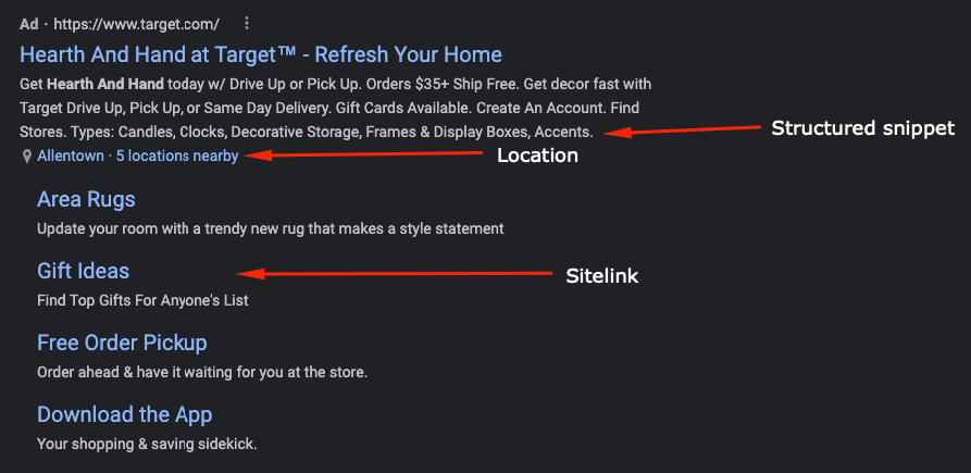 ส่วนขยายโฆษณาที่ใช้ในโฆษณา Hearth และ Hand จาก Target