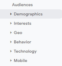 在 Google Analytics（分析）中獲取目標受眾的人口統計信息的菜單