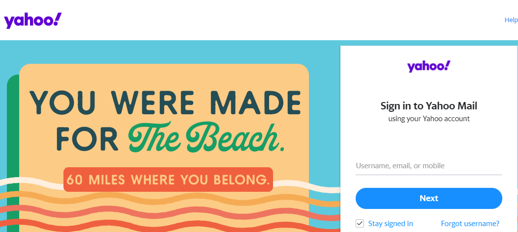 ياهو! صفحة تسجيل الدخول لخدمة البريد الإلكتروني الخاصة بهم
