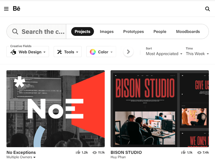 behance의 웹 디자인 예제