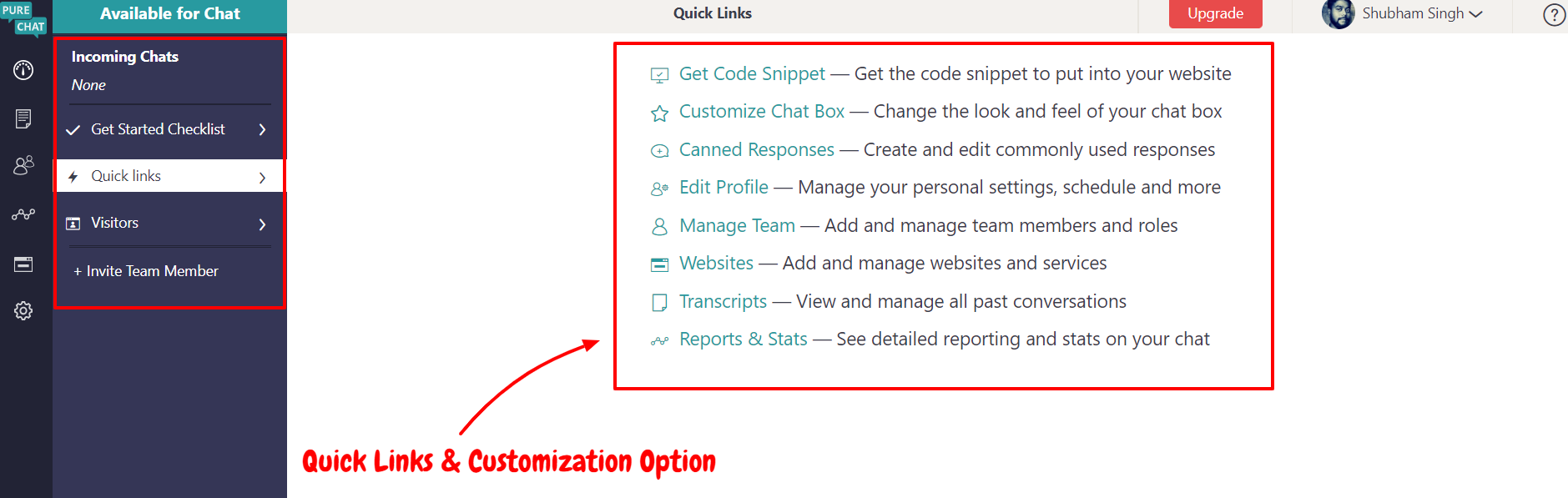 PureChat Review- Dashboard