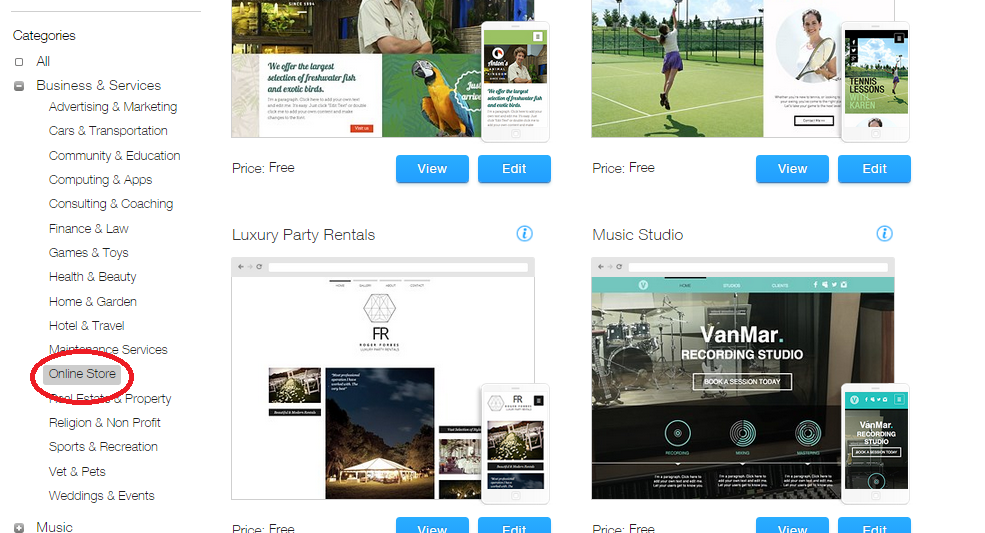 Create online store with Wix
