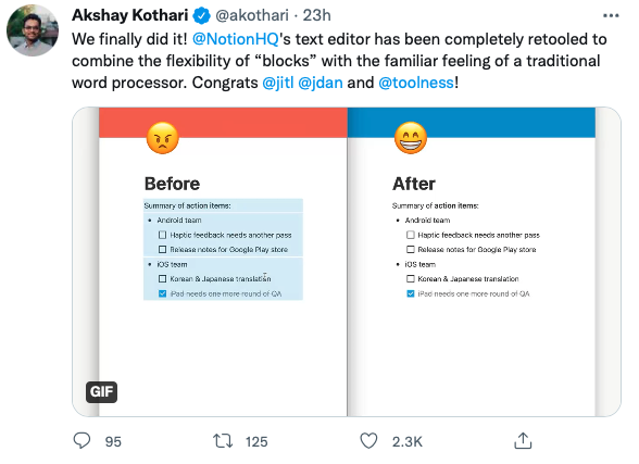 contenido generado por el empleado en forma de tweet del empleado de Notion
