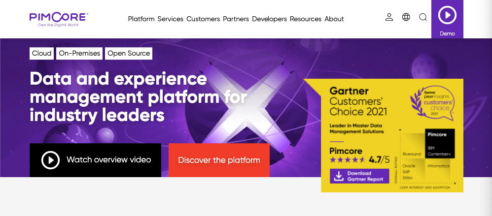 Page d'accueil du logiciel Pimcore