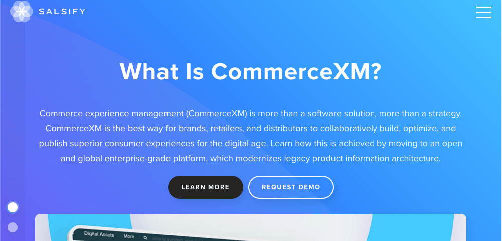 Page d'accueil du logiciel Salsify PIM