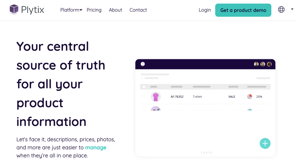 Page d'accueil du logiciel Plytix