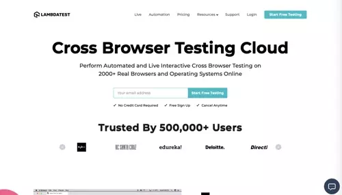 Home page of LambdaTest