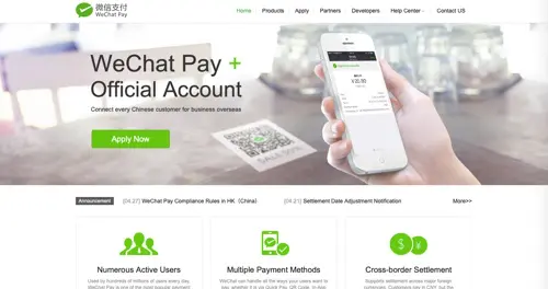 Pagina iniziale di WeChat Pay Home page of WeChat Pay