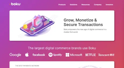 Pagina iniziale di Boku Home page of Boku