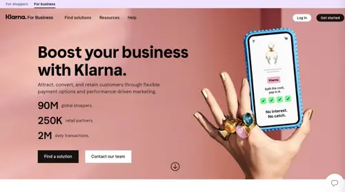 Home page of Klarna