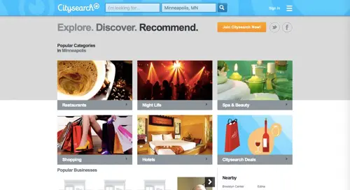 Home page of Citysearch