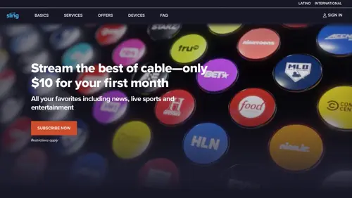 Home page of Sling TV