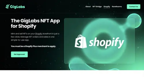 Домашняя страница приложения GigLabs NFT для Shopify Home page of GigLabs' NFT App for Shopify