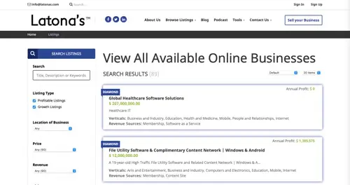 Capture d'écran de la page d'accueil de Latona. Screenshot of Latona's home page.