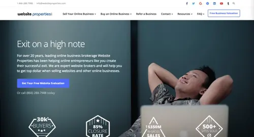 Capture d'écran de la page d'accueil des propriétés du site Web. Screenshot of Website Properties home page.