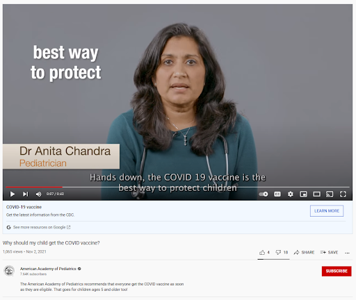 ภาพหน้าจอของ YouTube ของ American Academy of Pediatrics