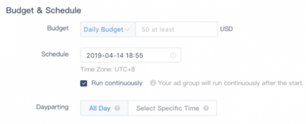 TikTok 광고의 예산 및 일정 설정