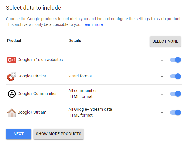 GooglePlusのデータ保存オプション