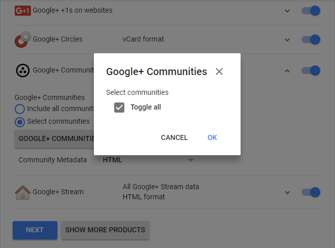 GooglePlusコミュニティデータを保存するためのオプション