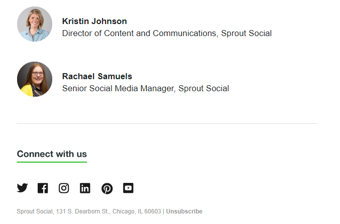 Sprout e-postasındaki sosyal medya simgeleri