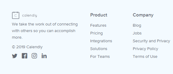 Calendly ana sayfasındaki sosyal medya simgeleri