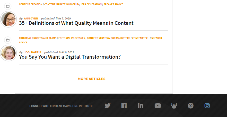 CMI ana sayfasındaki sosyal medya simgeleri