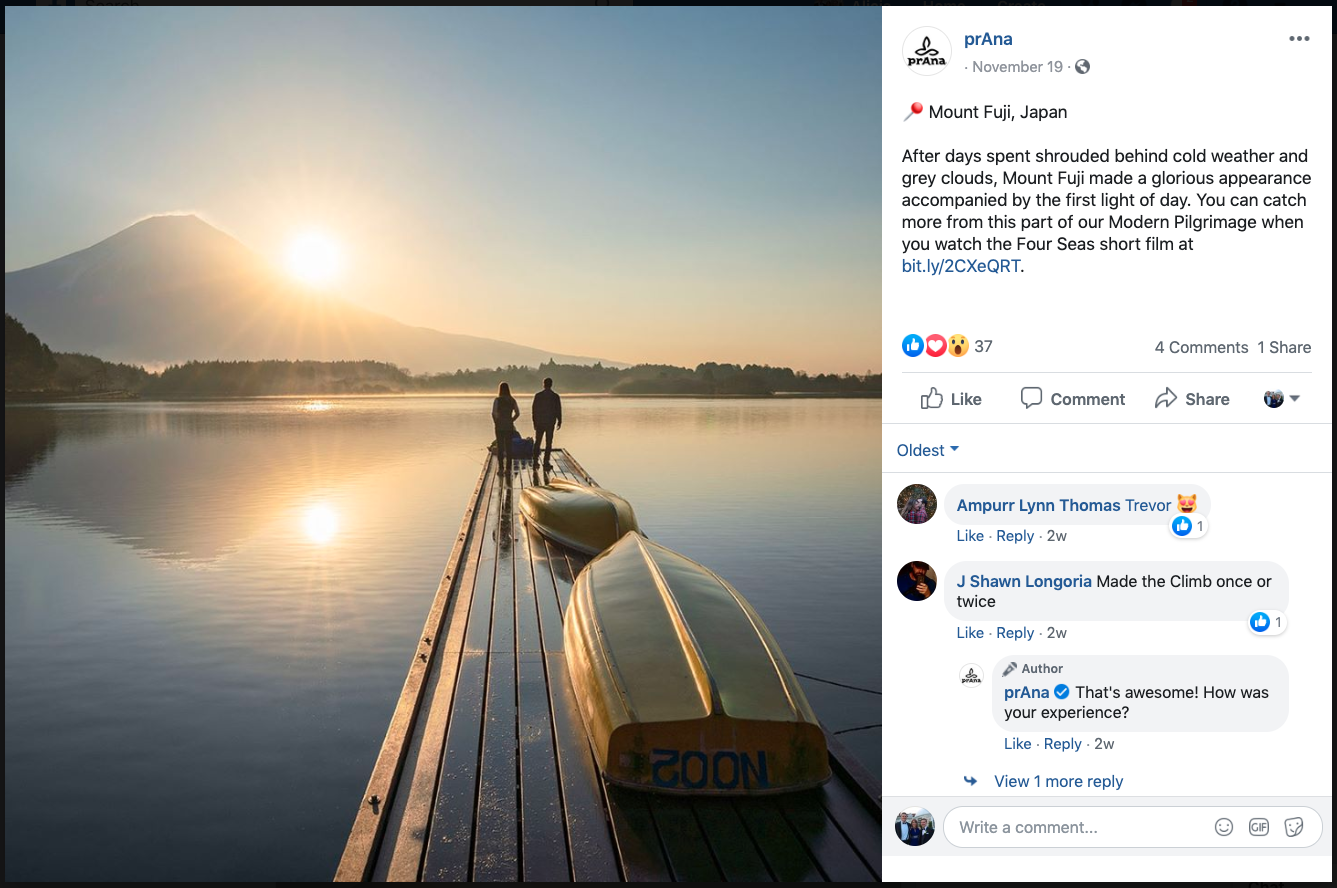 ตัวอย่างโพสต์ prAna Always On FB