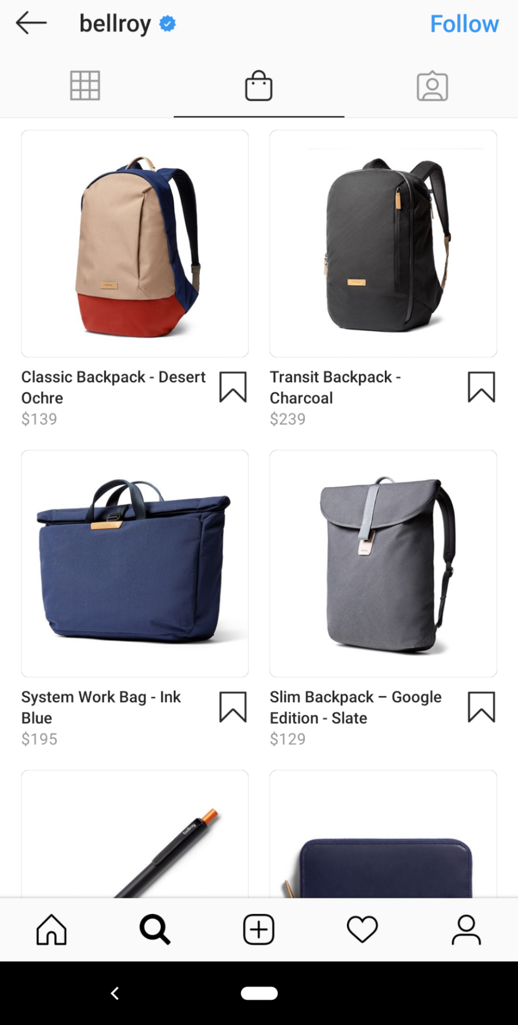 يمكن أيضًا التسوق عبر Instagram مباشرة من أيقونة التسوق