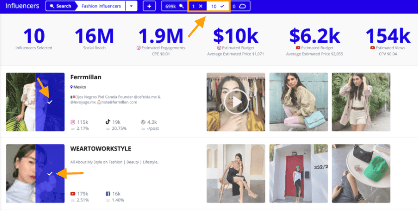 lista de perfis de influenciadores