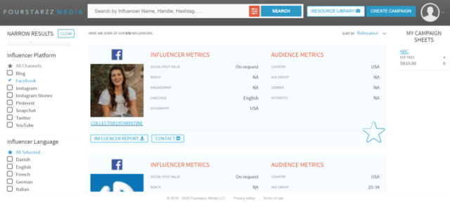 Fourstarzz Media Marketing de influenciadores do Facebook