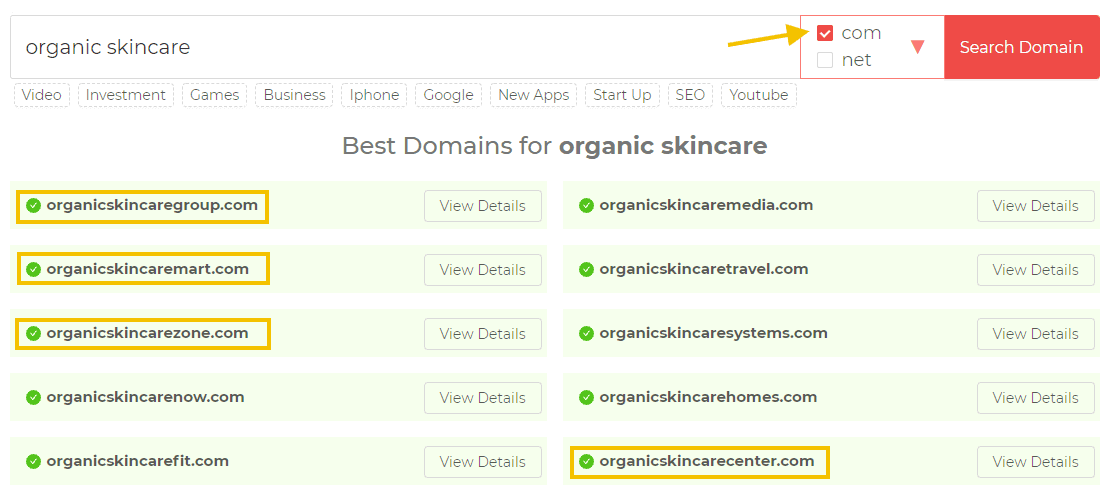 доступны альтернативные домены .com