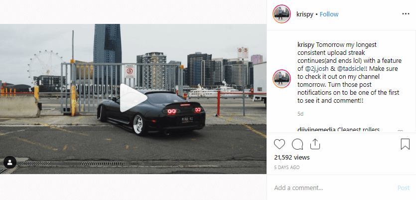 Influenciador automotivo Krispy Instagram