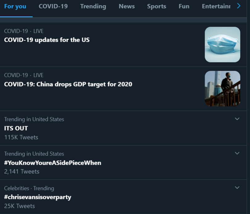 مثال على مواضيع شائعة مخصصة على تويتر
