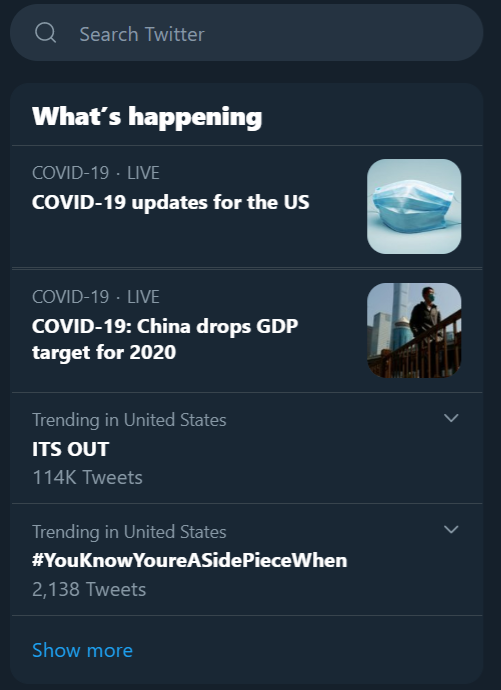 مثال على نظرة عامة على مواضيع تتجه على تويتر