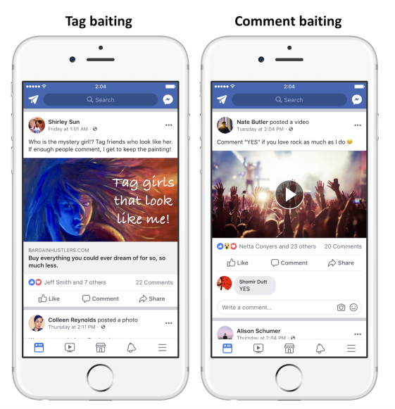 tag baiting e commenta baiting facebook