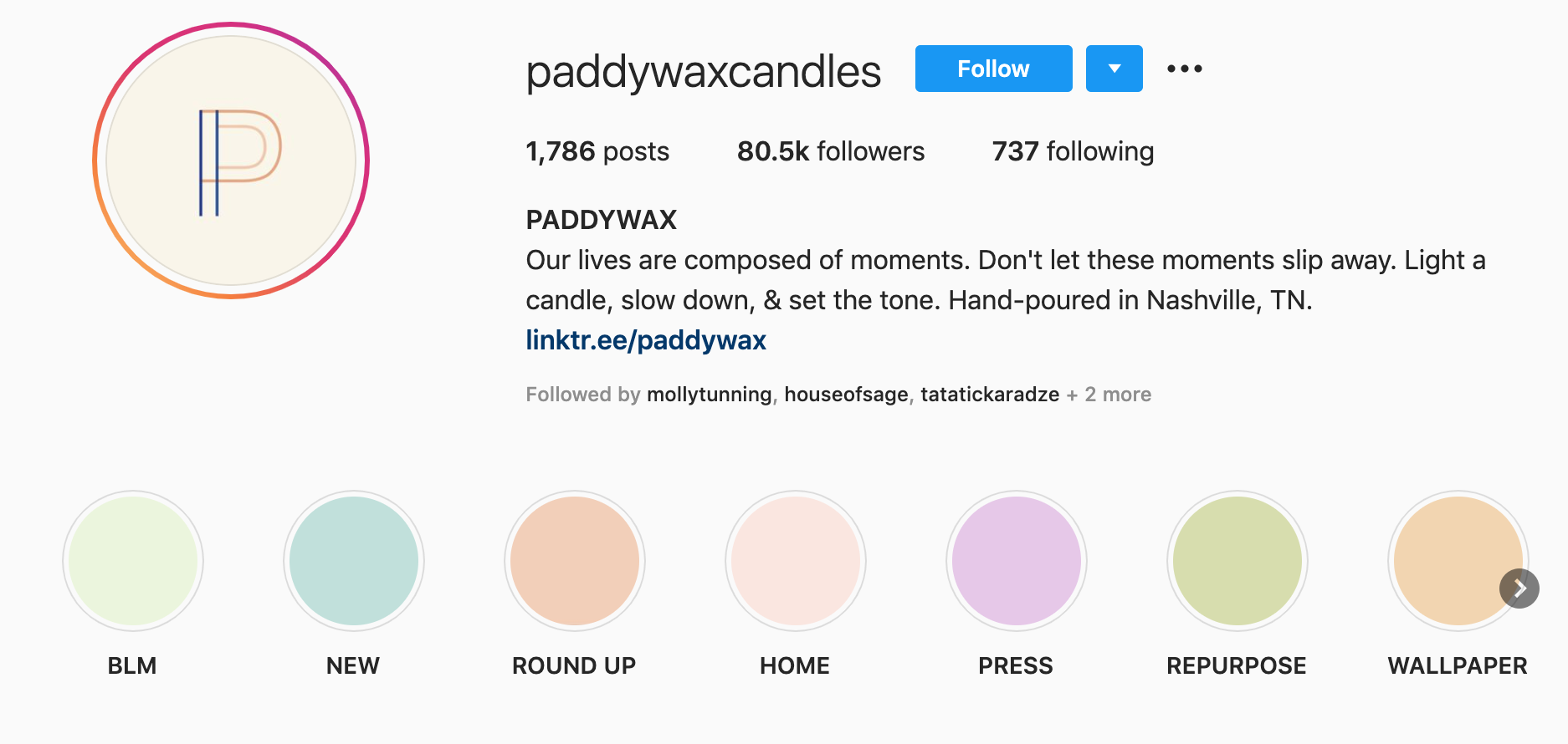 instagram markalama - paddywax mum instagram hikaye özeti