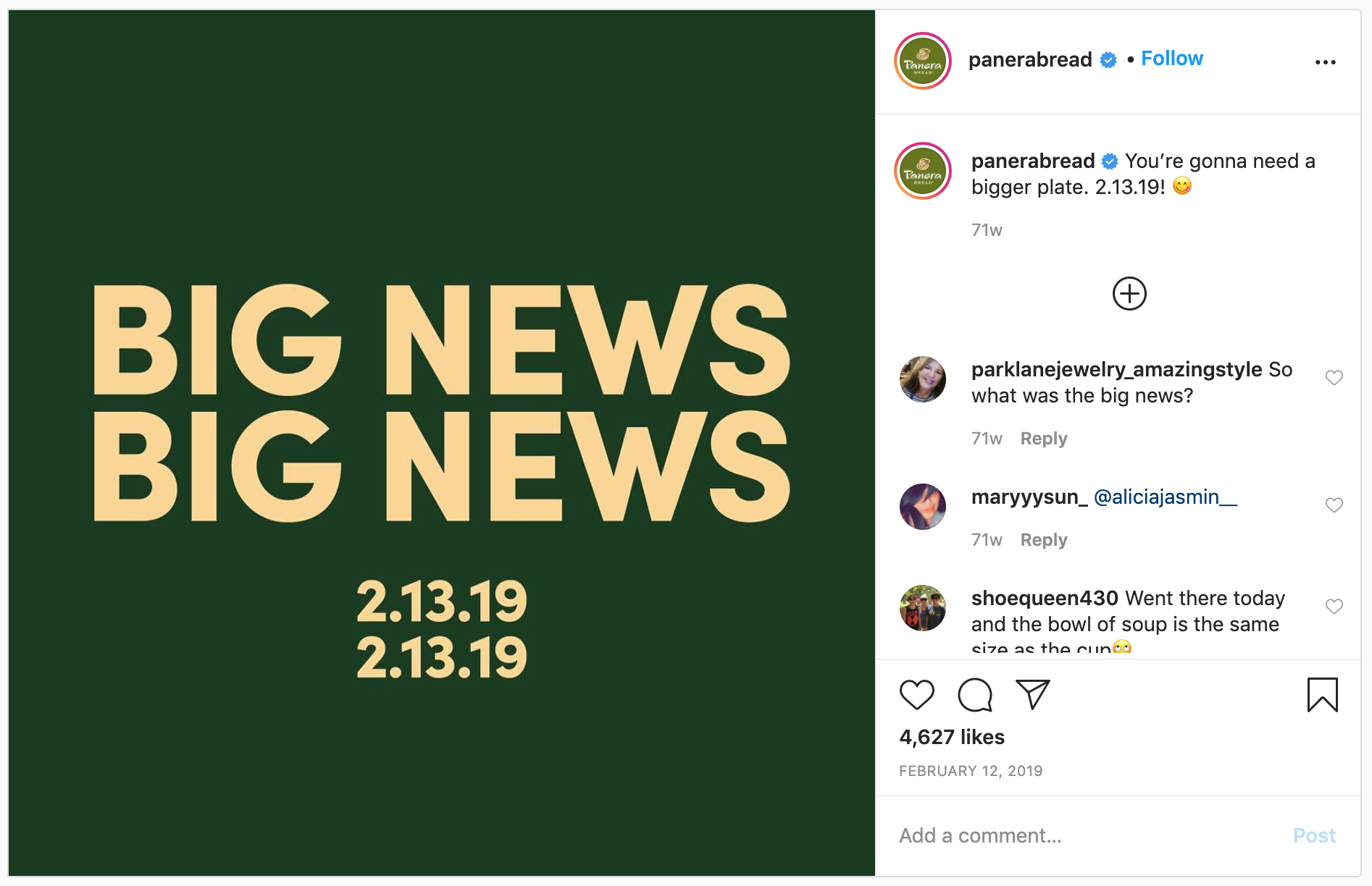 instagram markalama - panera ekmek markalı grafik