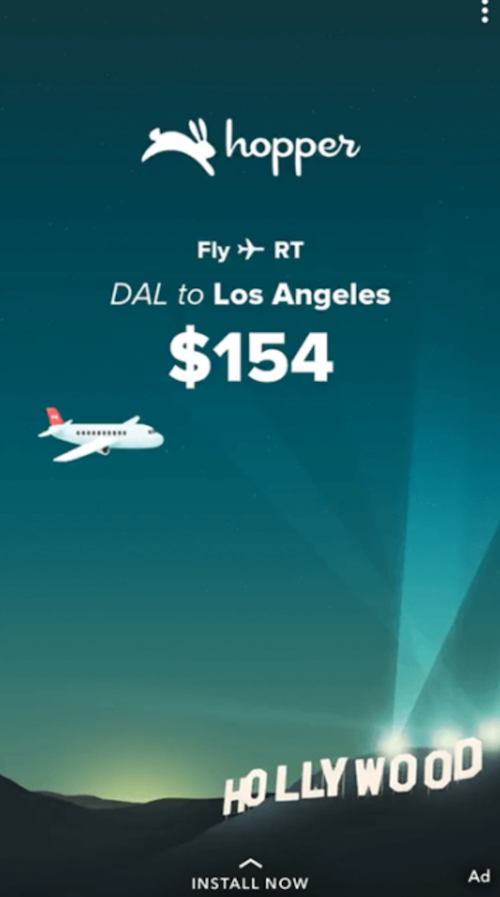 ホッパーSnapchatストーリー広告のスクリーンショット