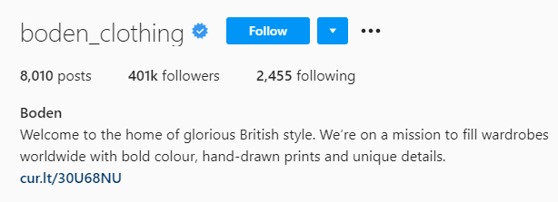 boden instagram bio