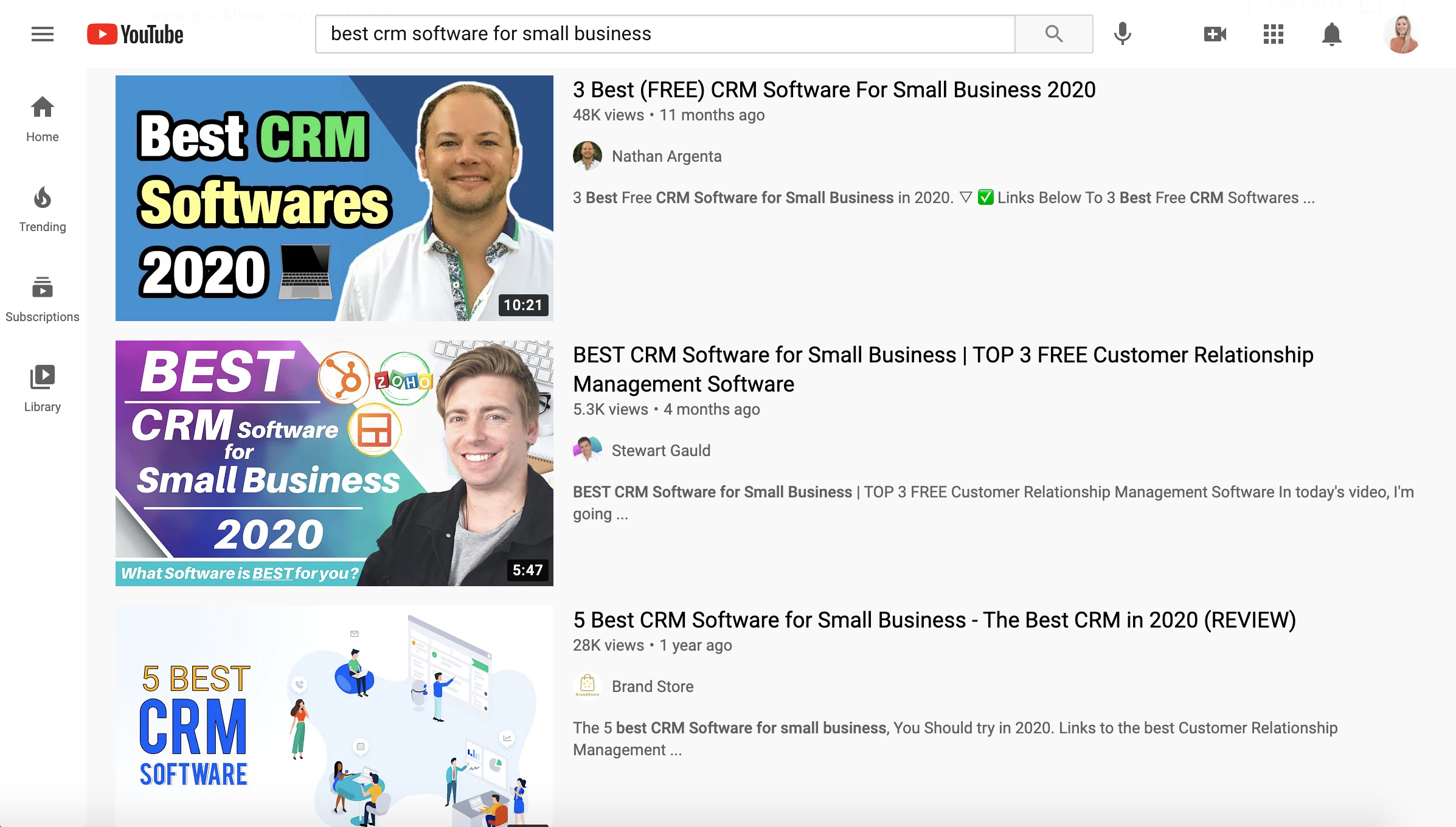Rezultatele căutării software CRM YouTube